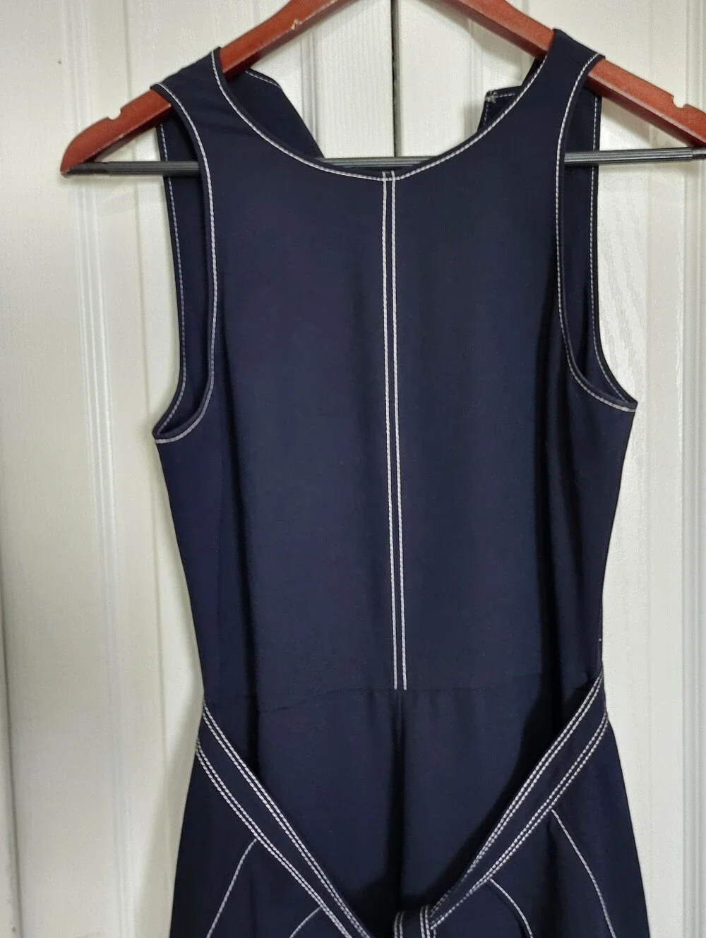 Joie Navy Blue Contrast Stitch Sleeveless Jumpsuit Tie Waist Women's Size 2.